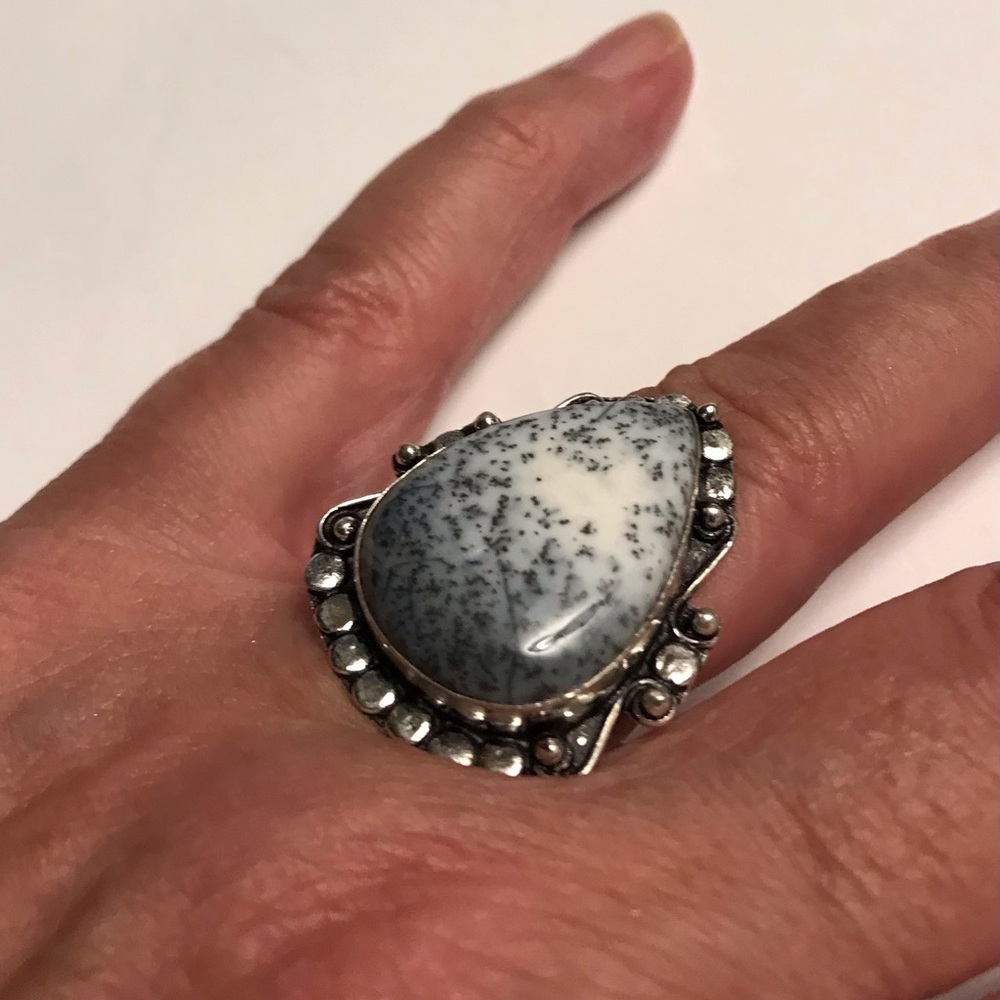 Dendritic Opal Stamped 925 Sterling Silver Ring